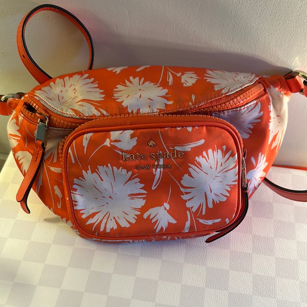 Kate Spade Orange and White Crossbody Bag with Floral Design